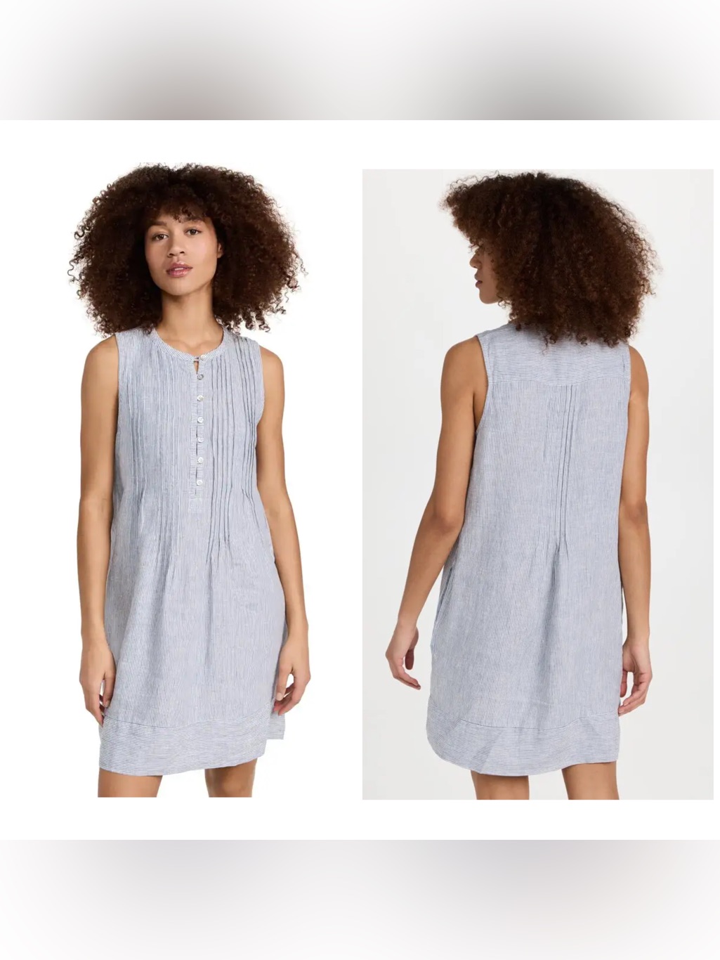 Faherty Isha Sleeveless Linen Shift Dress Blue Mini Stripe Medium